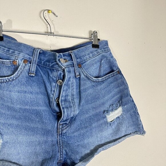 MADEWELL 100% Cotton Relaxed Blue Denim Shorts   Homecrest Wash Size 28 Distress - Picture 3 of 5